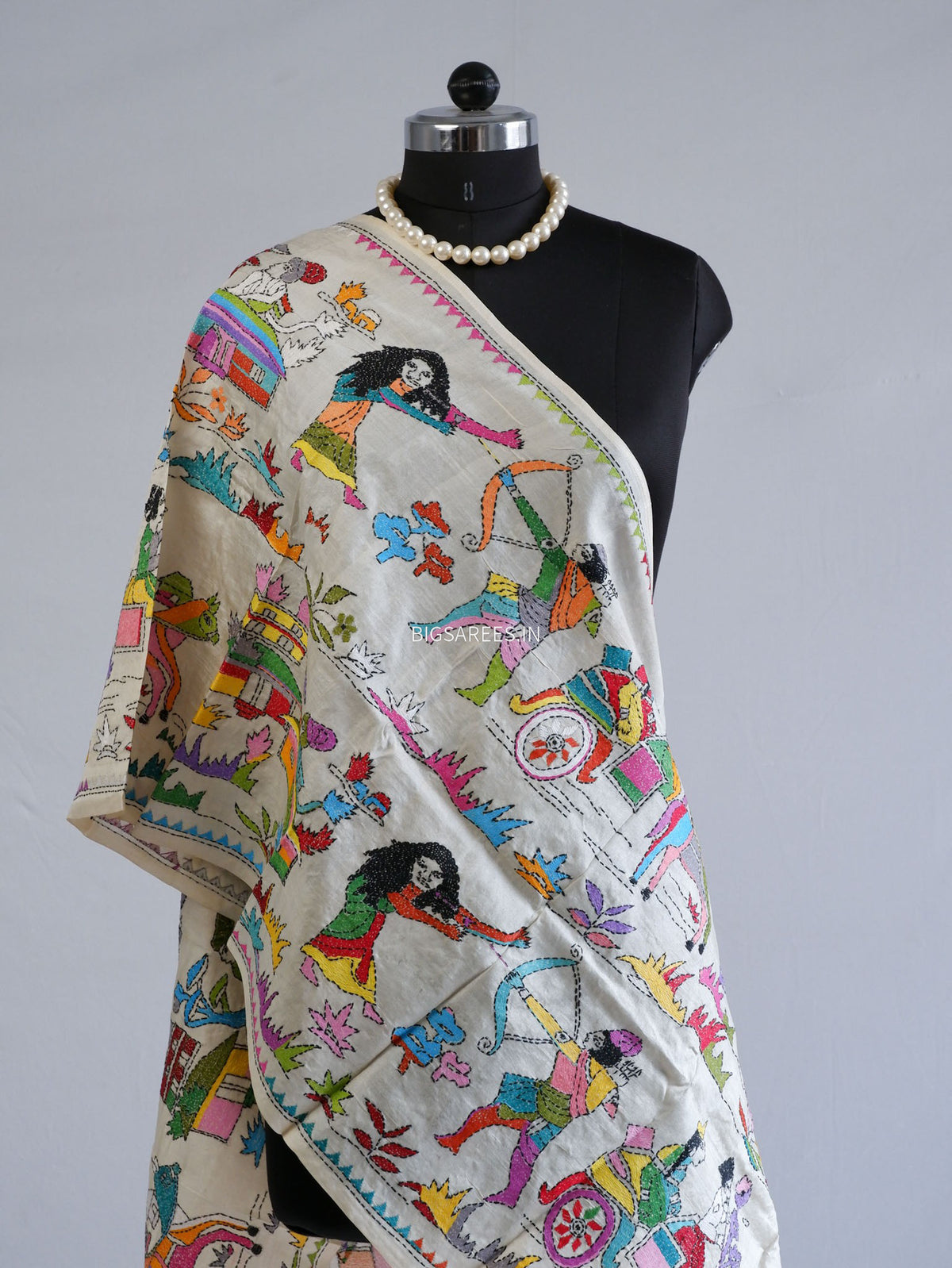Kantha Pure Tassar Silk Stole | Off white | 22"