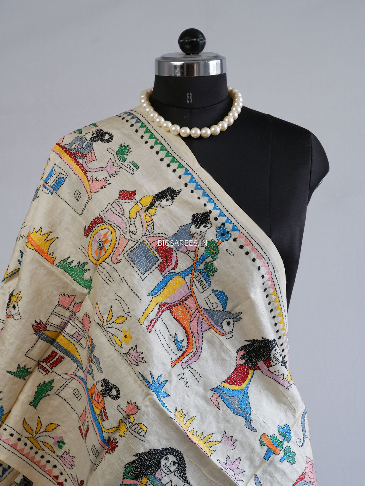 Kantha Pure Tassar Silk Stole | Off white | 22"