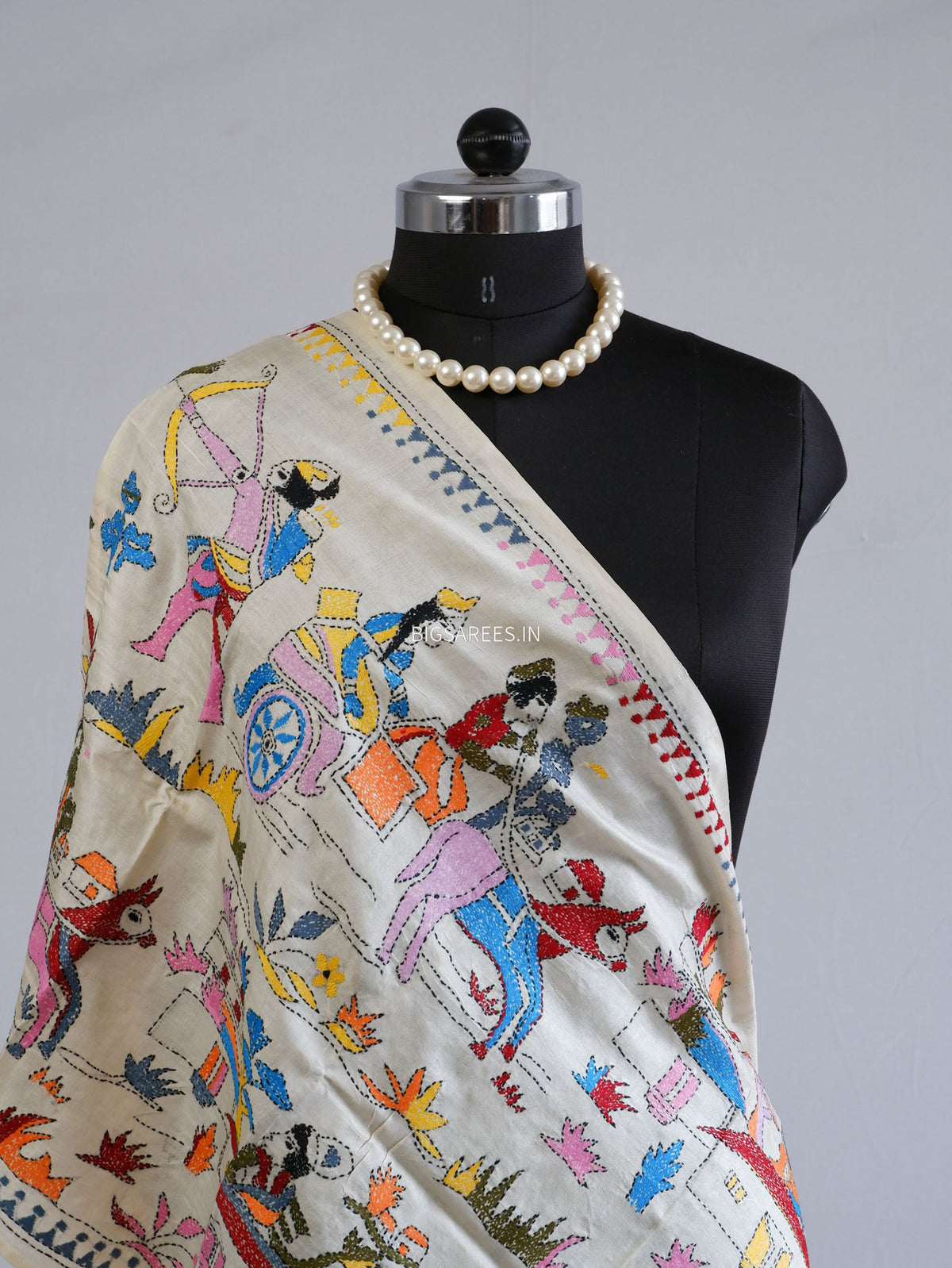 Kantha Pure Tassar Silk Stole | Off white | 22"