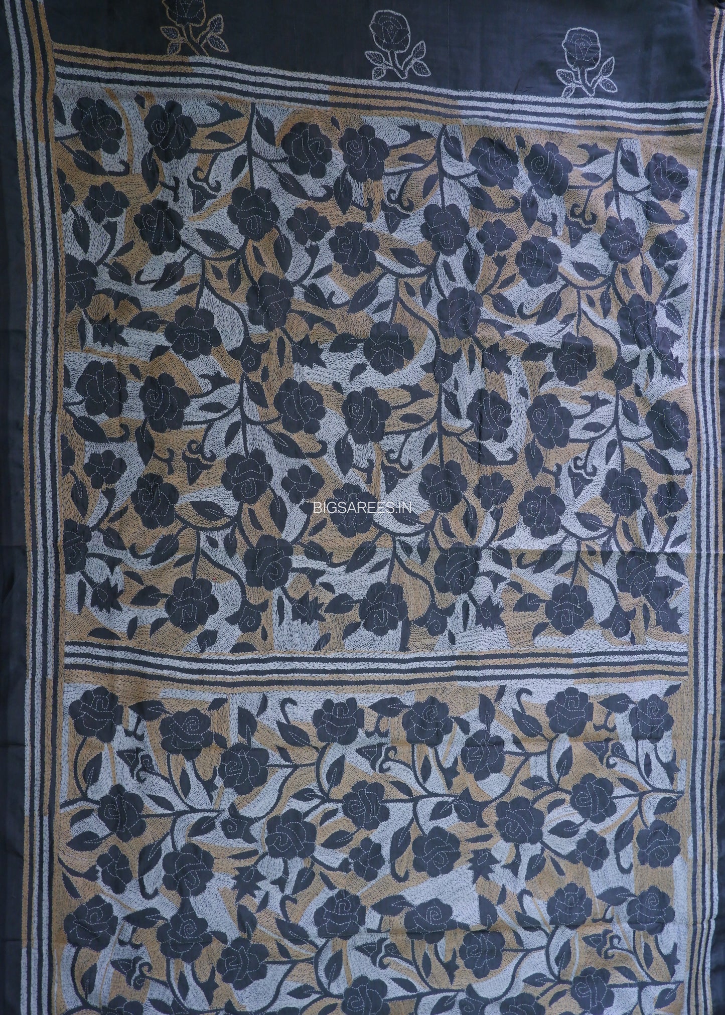 Kantha - Stitch Hand Embroidered Saree | Blended Bangalore Silk / Art Silk | Grey