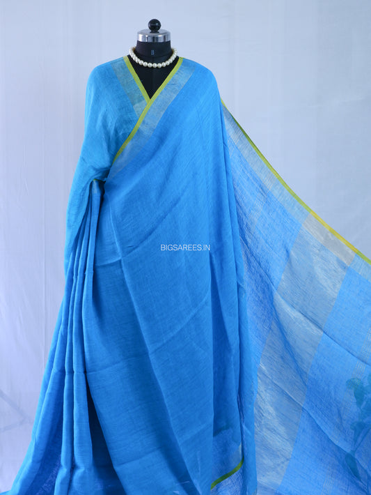 Pure Jayshree Linen Saree | Plain | Sky Blue