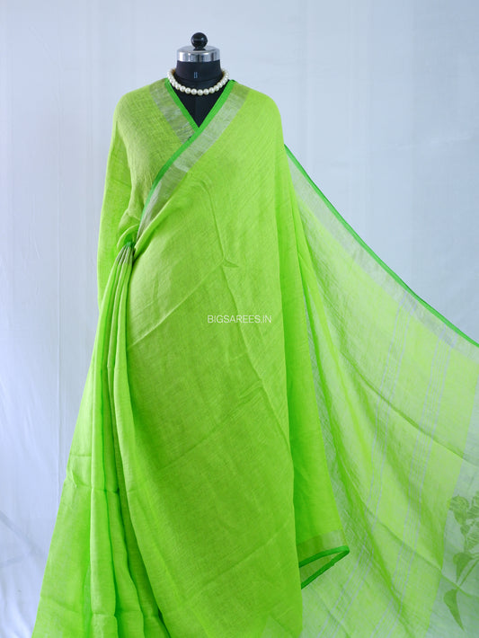 Pure Jayshree Linen Saree | Plain | Green