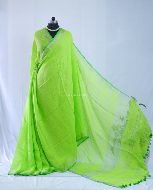Pure Jayshree Linen Saree | Plain | Green