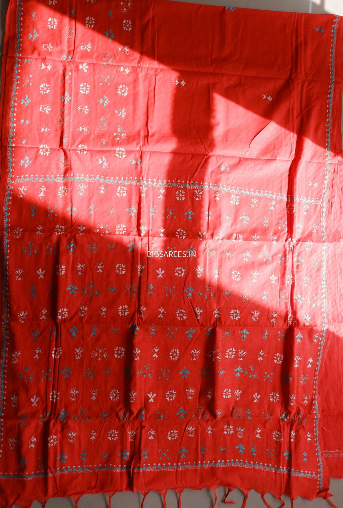 Kantha Hand-Embroidered Saree | Pure Mal Mal Cotton | Orange