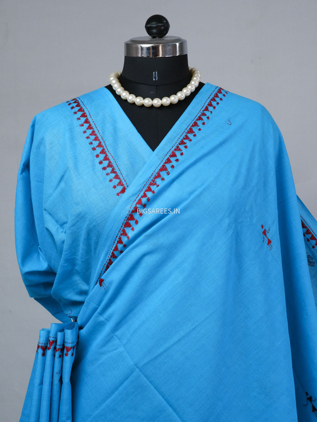Kantha Hand-Embroidered Saree | Pure Mal Mal Cotton | Blue