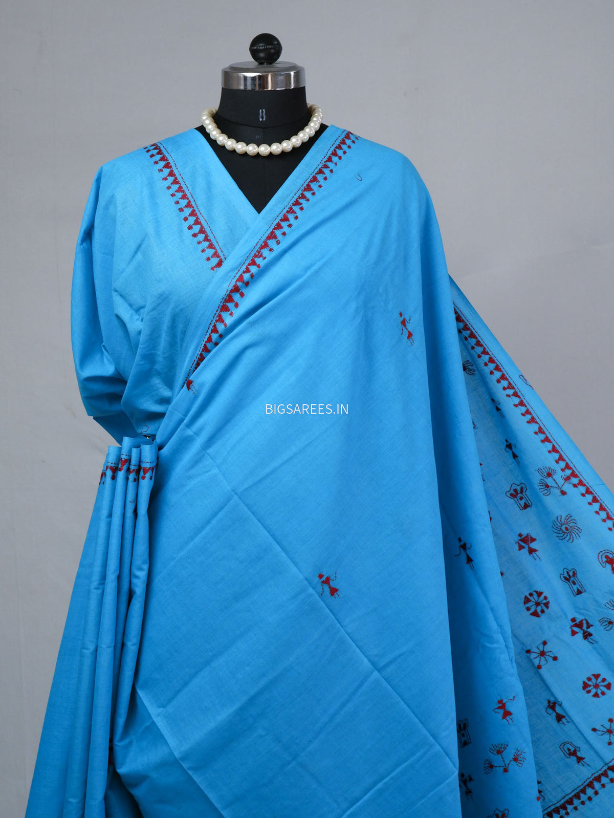 Kantha Hand-Embroidered Saree | Pure Mal Mal Cotton | Blue