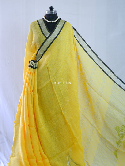 Pure Jayshree Linen Saree | Plain | Yellow