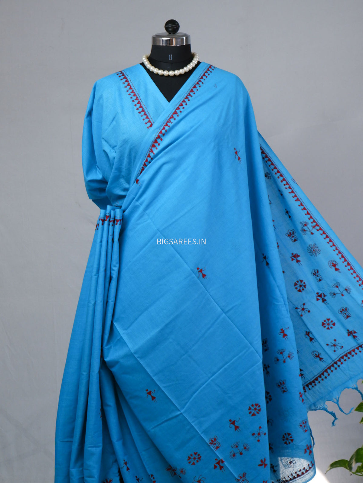 Kantha Hand-Embroidered Saree | Pure Mal Mal Cotton | Blue