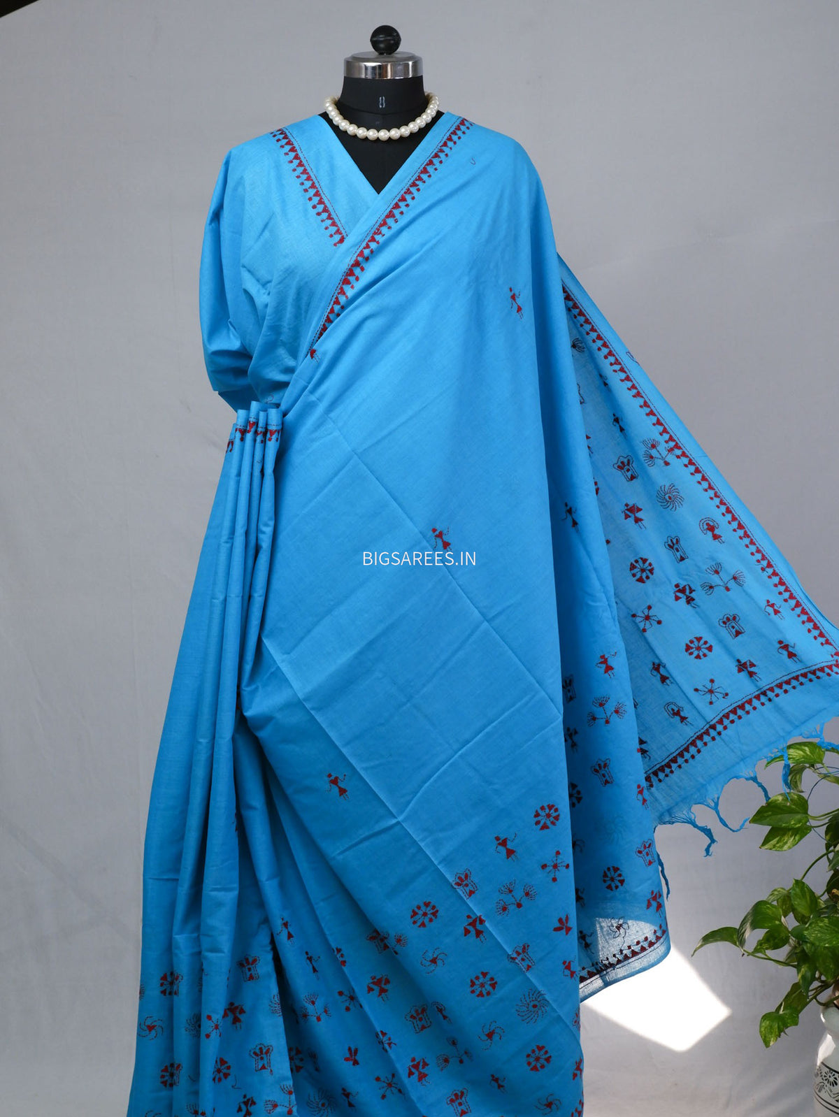 Kantha Hand-Embroidered Saree | Pure Mal Mal Cotton | Blue
