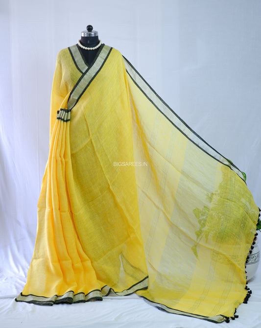 Pure Jayshree Linen Saree | Plain | Yellow