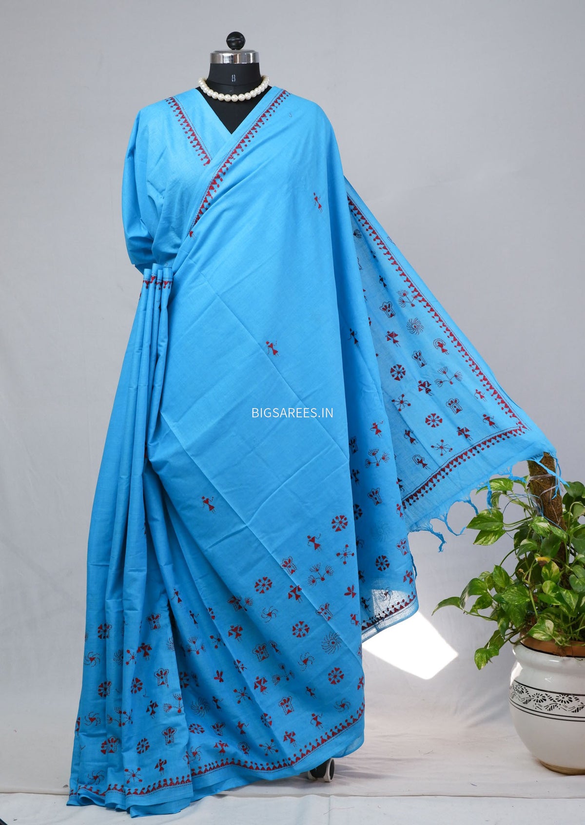 Kantha Hand-Embroidered Saree | Pure Mal Mal Cotton | Blue