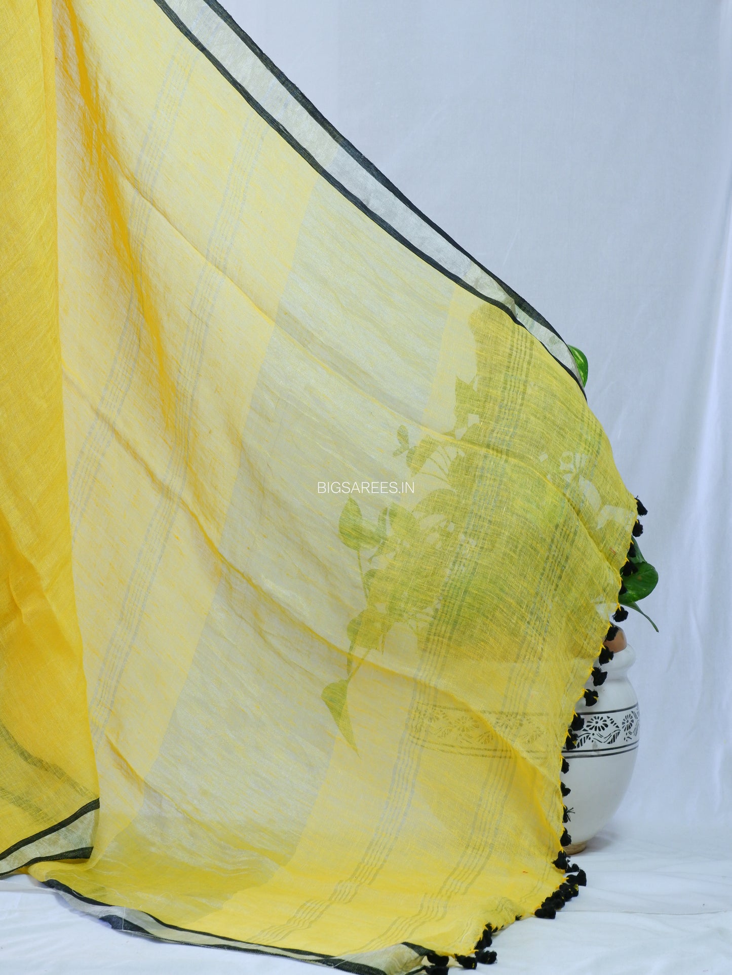 Pure Jayshree Linen Saree | Plain | Yellow