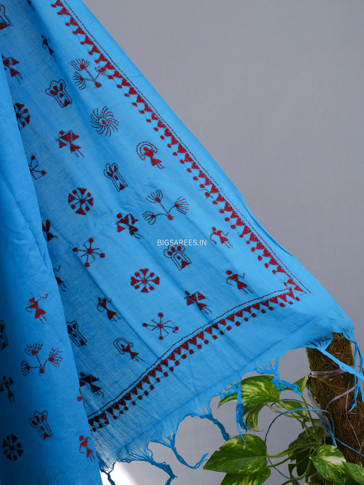 Kantha Hand-Embroidered Saree | Pure Mal Mal Cotton | Blue