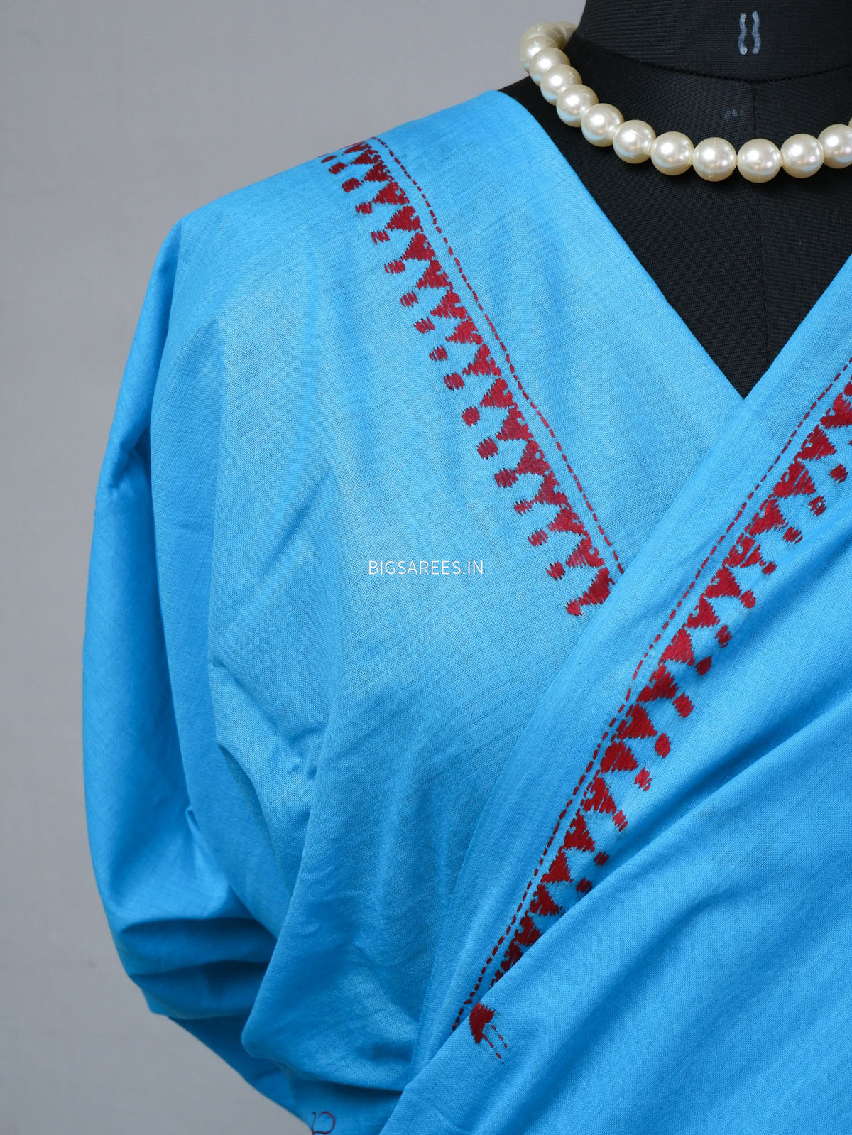 Kantha Hand-Embroidered Saree | Pure Mal Mal Cotton | Blue