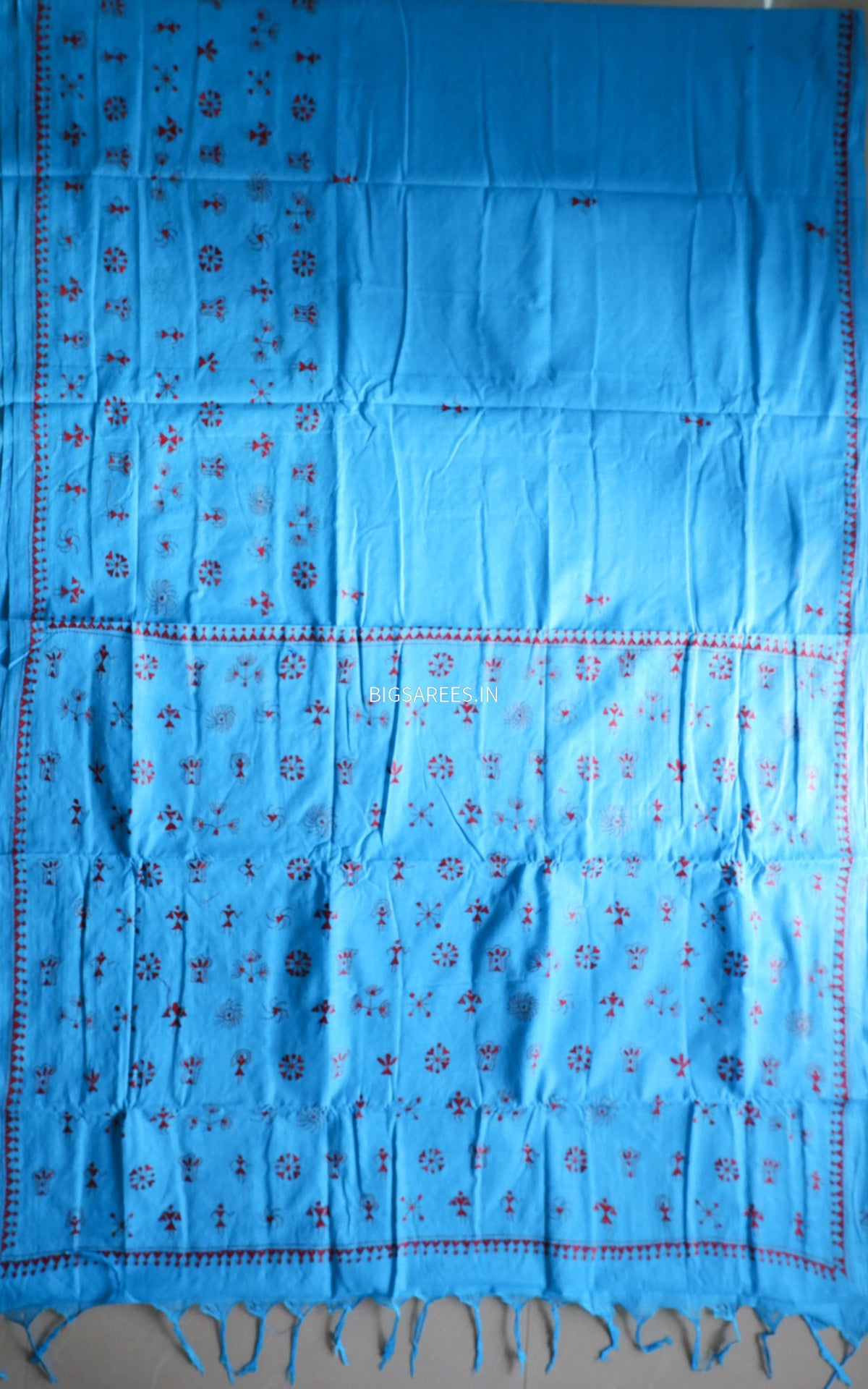 Kantha Hand-Embroidered Saree | Pure Mal Mal Cotton | Blue