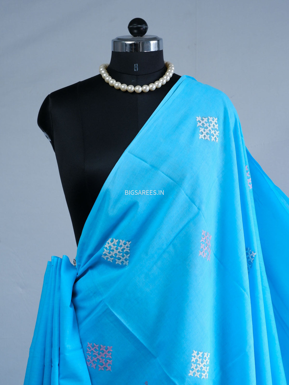 Kutchi Hand-Embroidered Saree | Pure Cotton | Blue