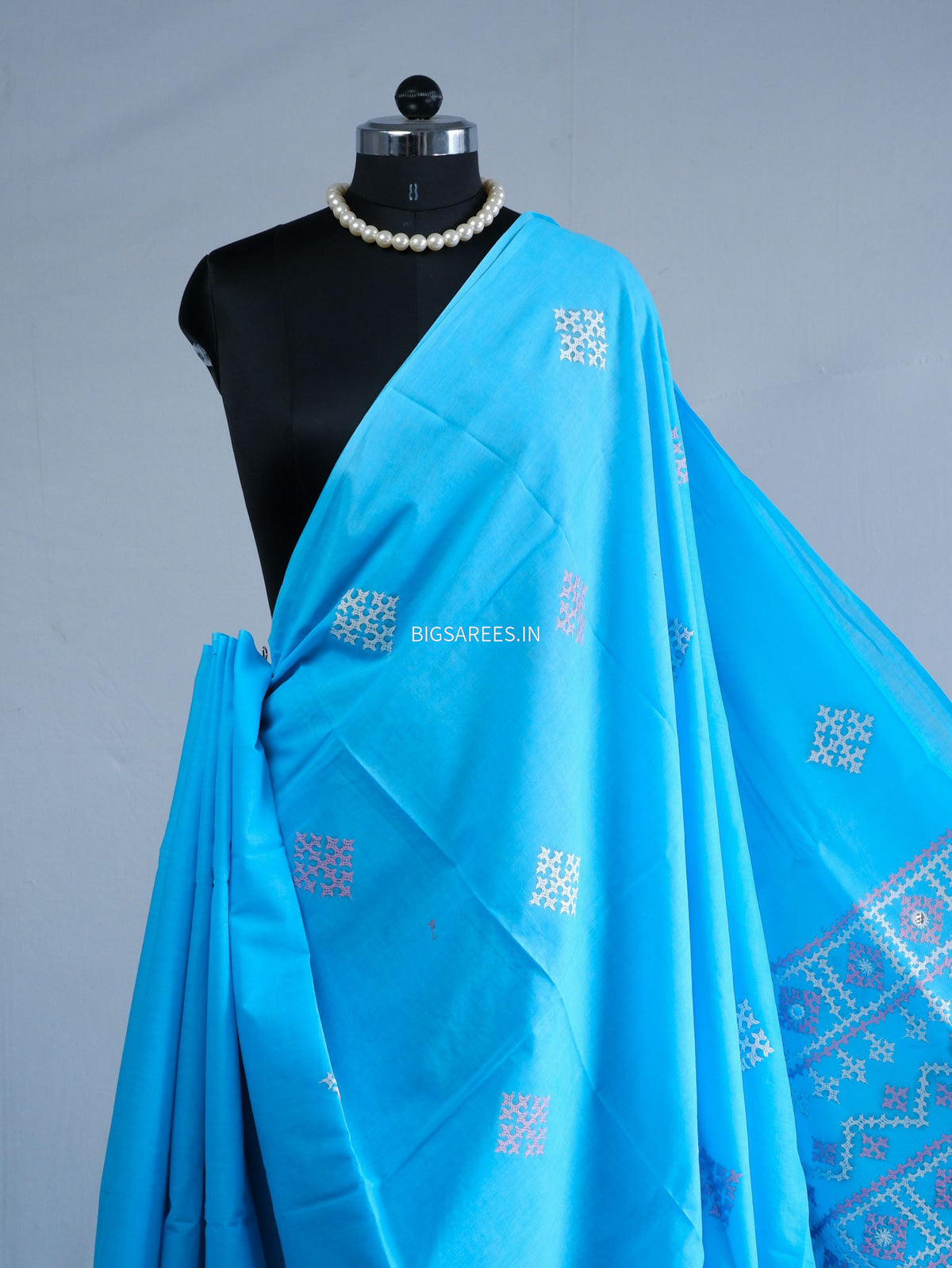 Kutchi Hand-Embroidered Saree | Pure Cotton | Blue
