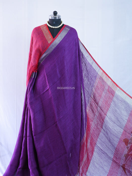 Pure Jayshree Linen Saree | Plain | Violet