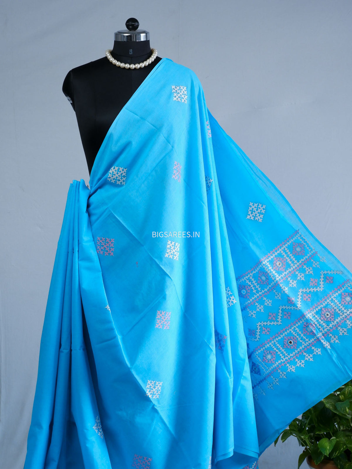 Kutchi Hand-Embroidered Saree | Pure Cotton | Blue