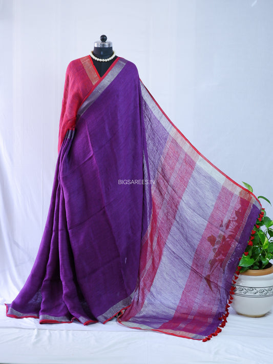 Pure Jayshree Linen Saree | Plain | Violet