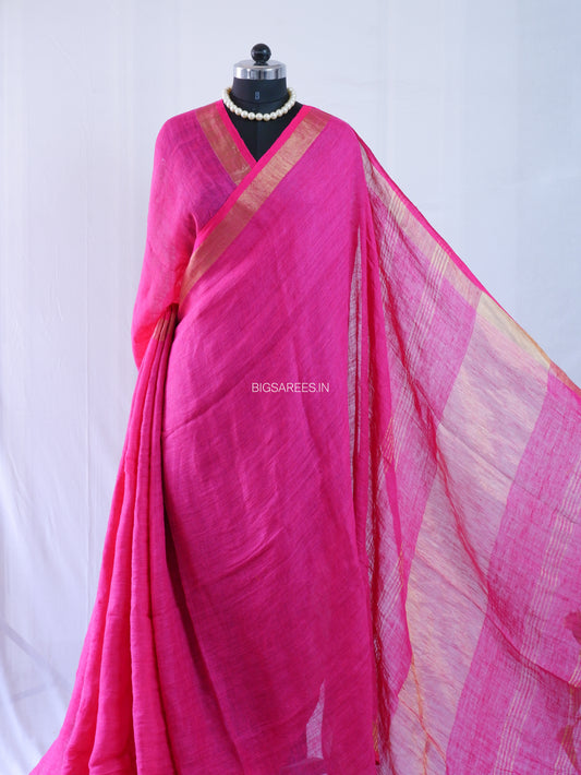 Pure Jayshree Linen Saree | Plain | Rani Pink