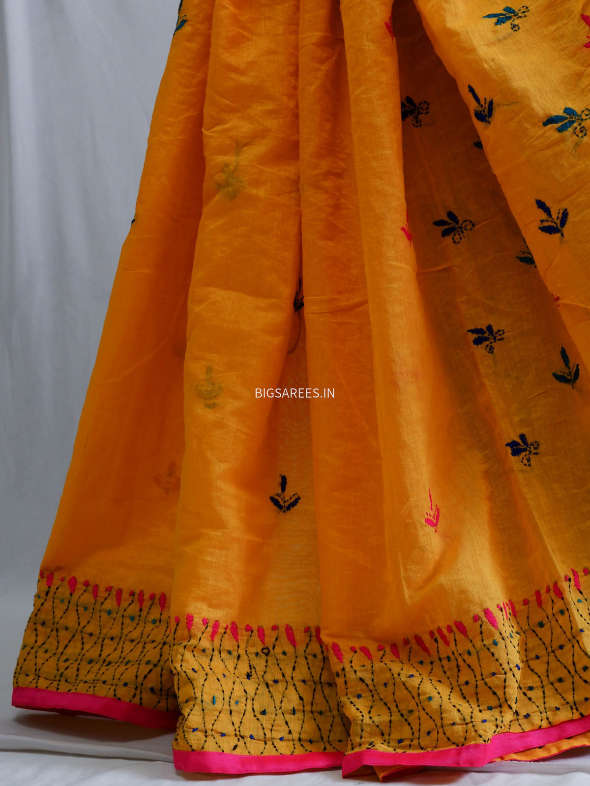 Phulkari Hand-Embroidered Saree | Chanderi Silk | Yellow