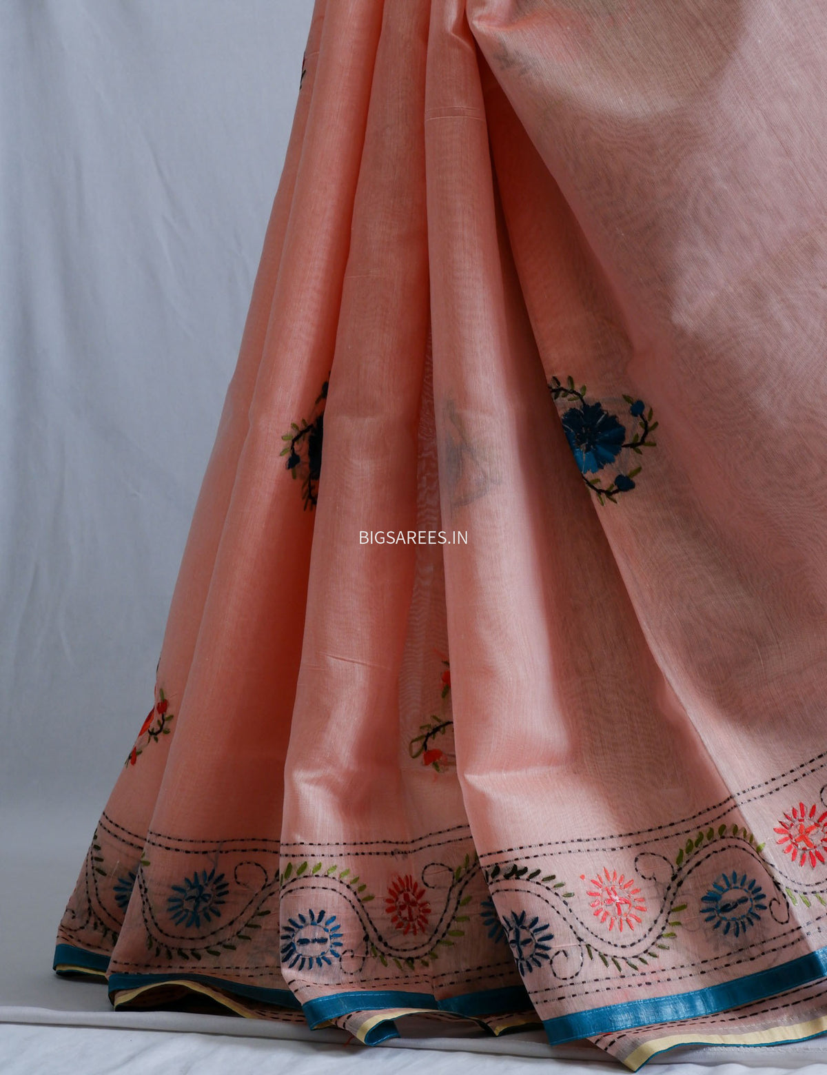 Phulkari Hand-Embroidered Saree | Chanderi Silk | Pastel Pink