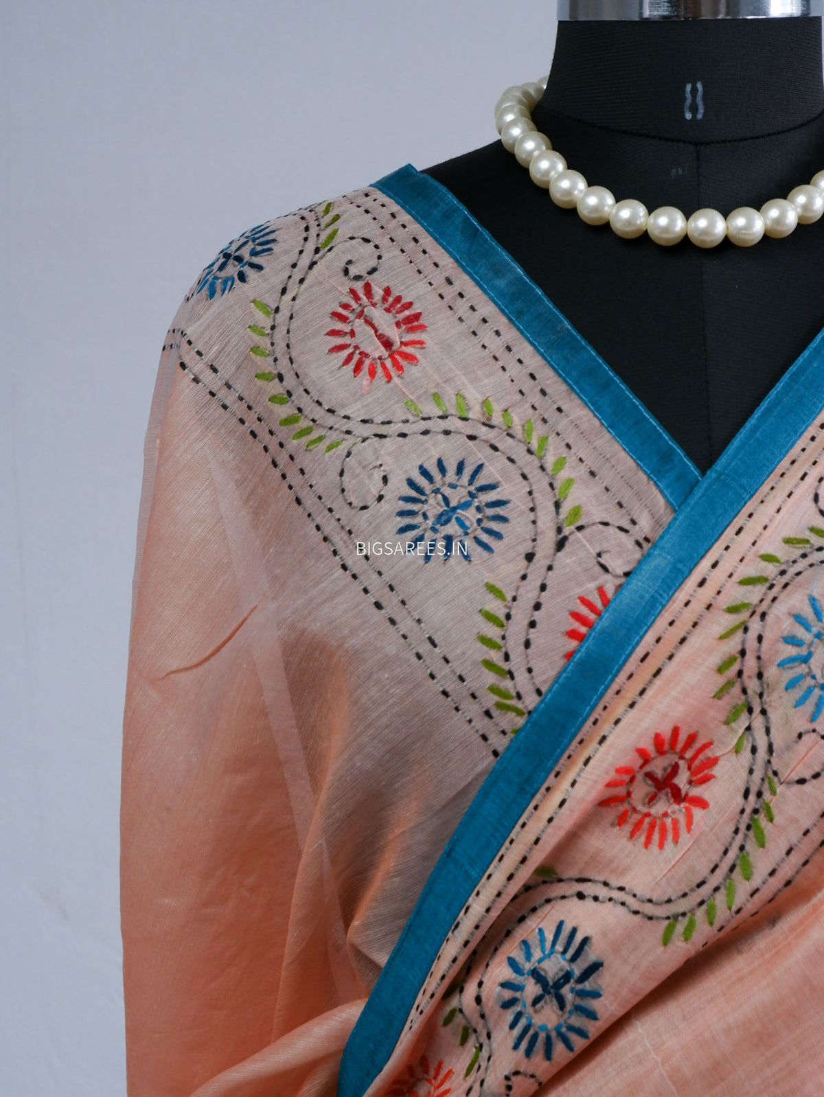 Phulkari Hand-Embroidered Saree | Chanderi Silk | Pastel Pink