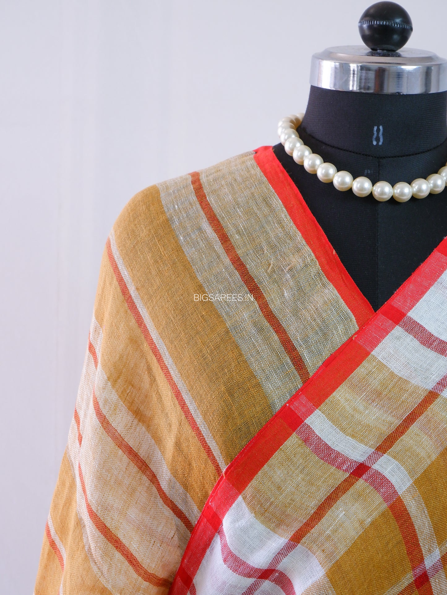 Pure Jayshree Linen Saree | Checks | Brown-Red