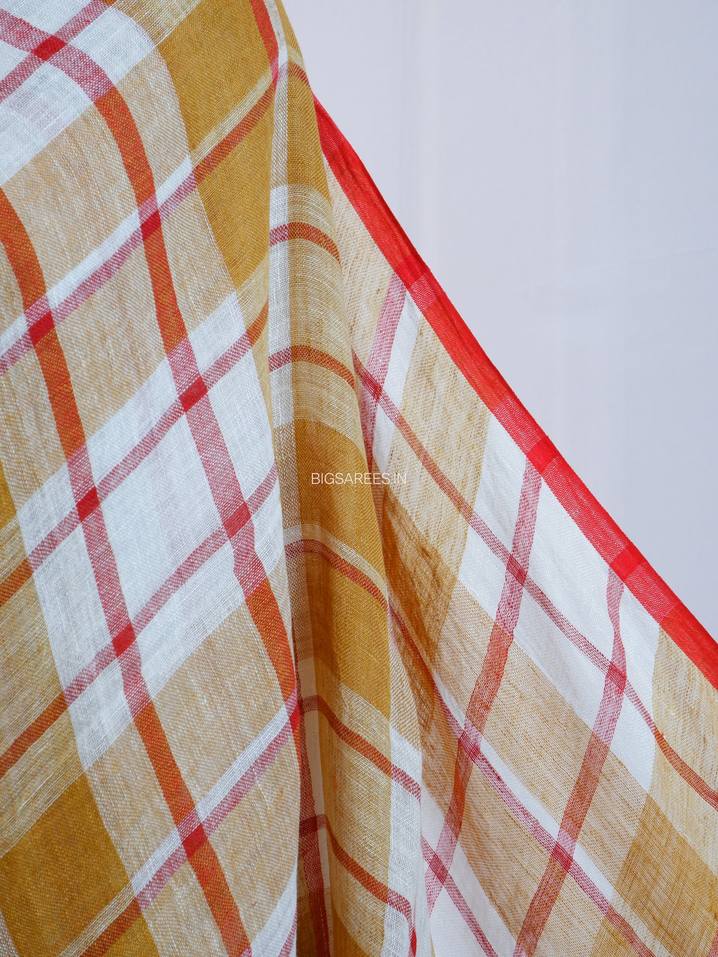 Pure Jayshree Linen Saree | Checks | Brown-Red