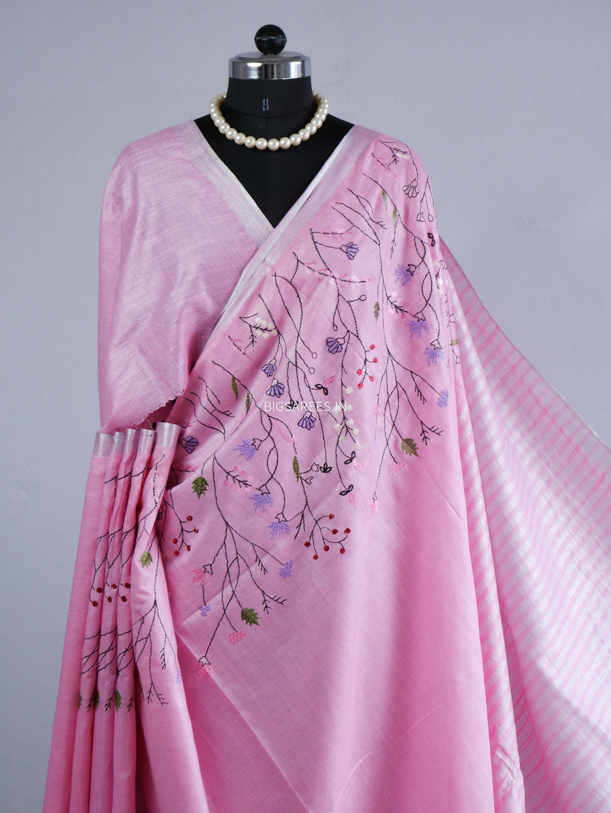 Hand-Embroidered Linen Saree | Cotton Linen |