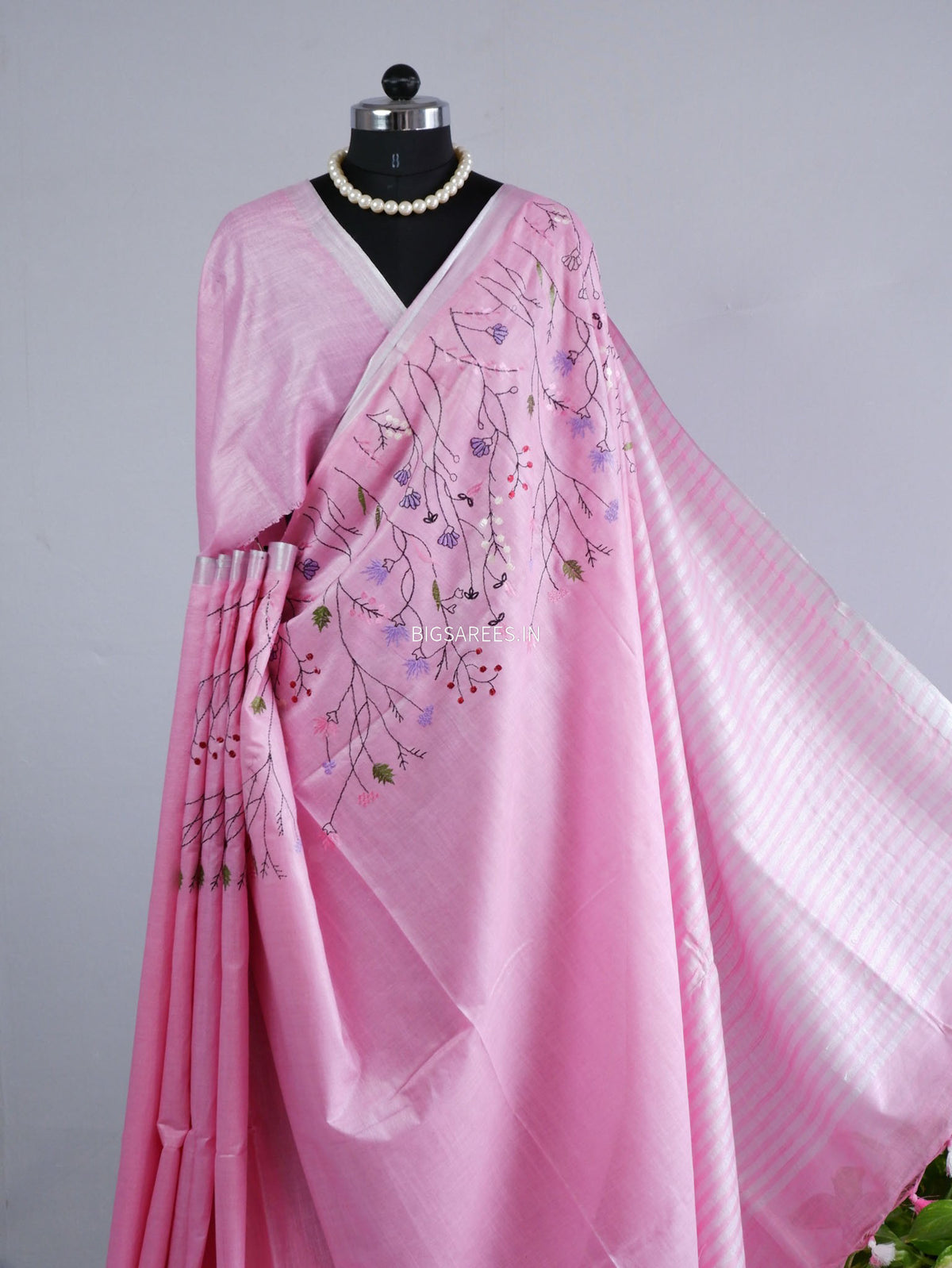 Hand-Embroidered Linen Saree | Cotton Linen |