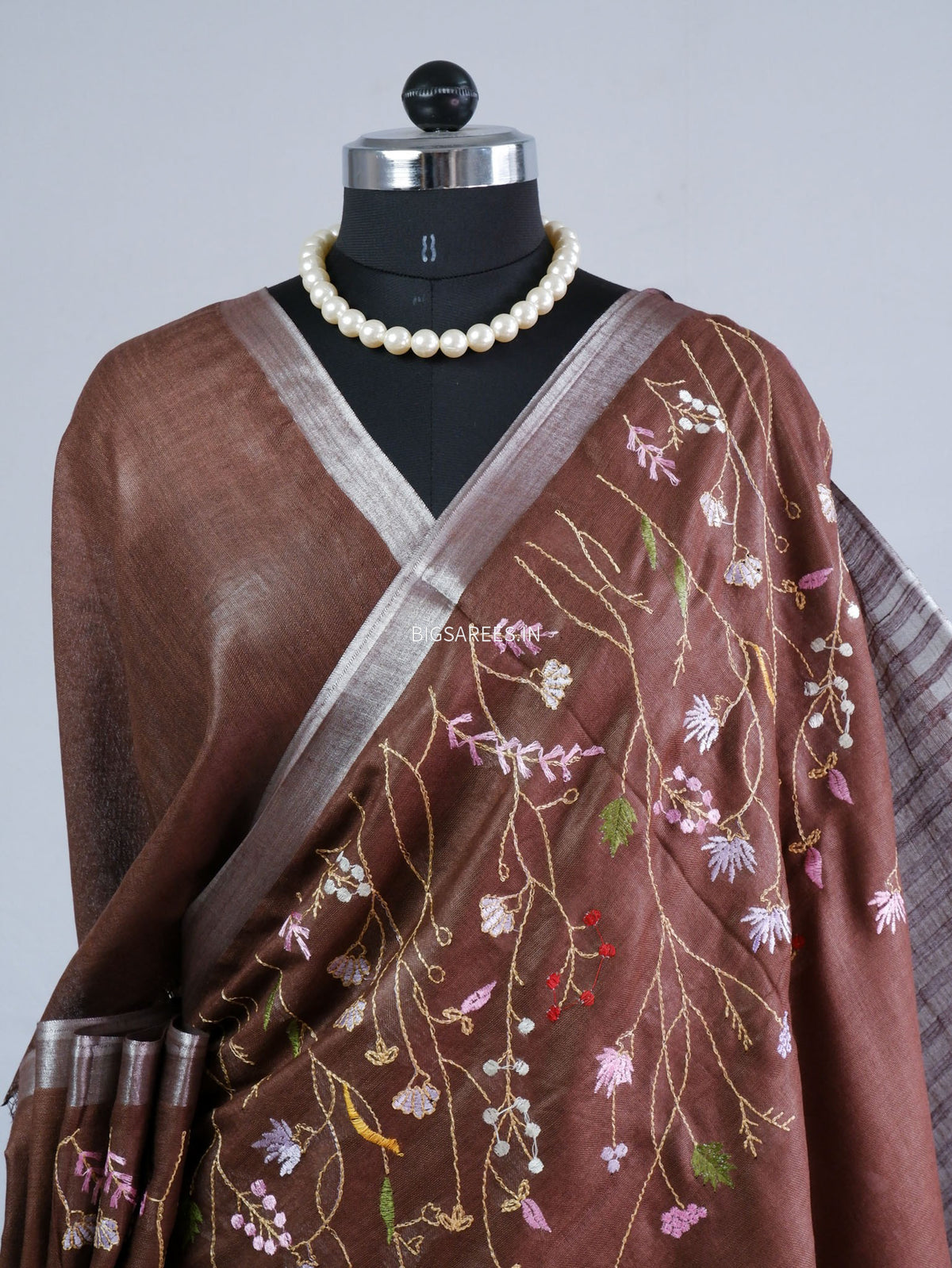 Hand-Embroidered Linen Saree | Cotton Linen |