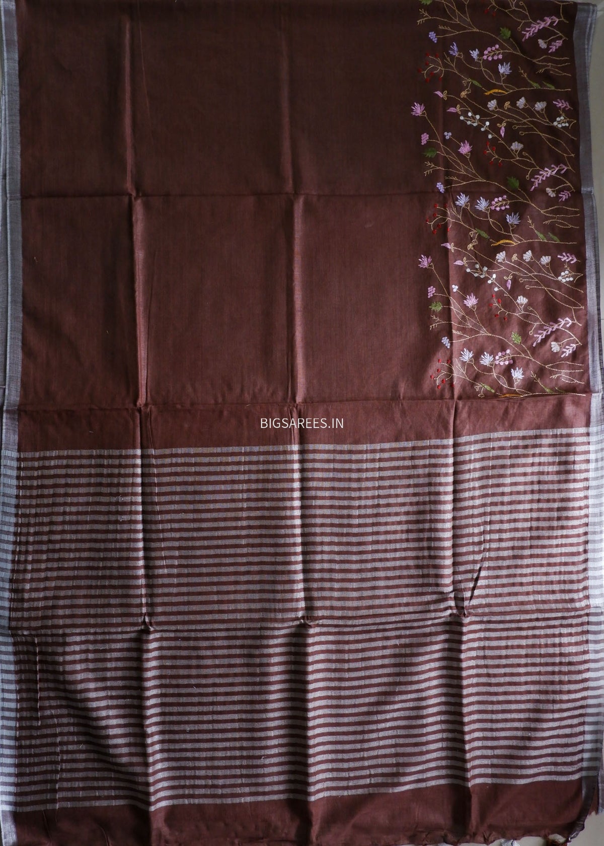 Hand-Embroidered Linen Saree | Cotton Linen |