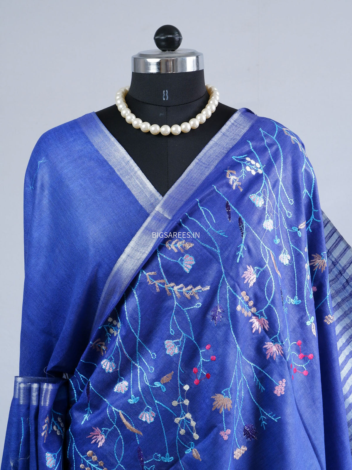 Hand-Embroidered Linen Saree | Cotton Linen |