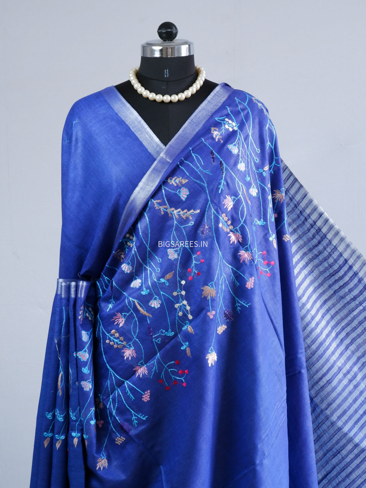Hand-Embroidered Linen Saree | Cotton Linen |
