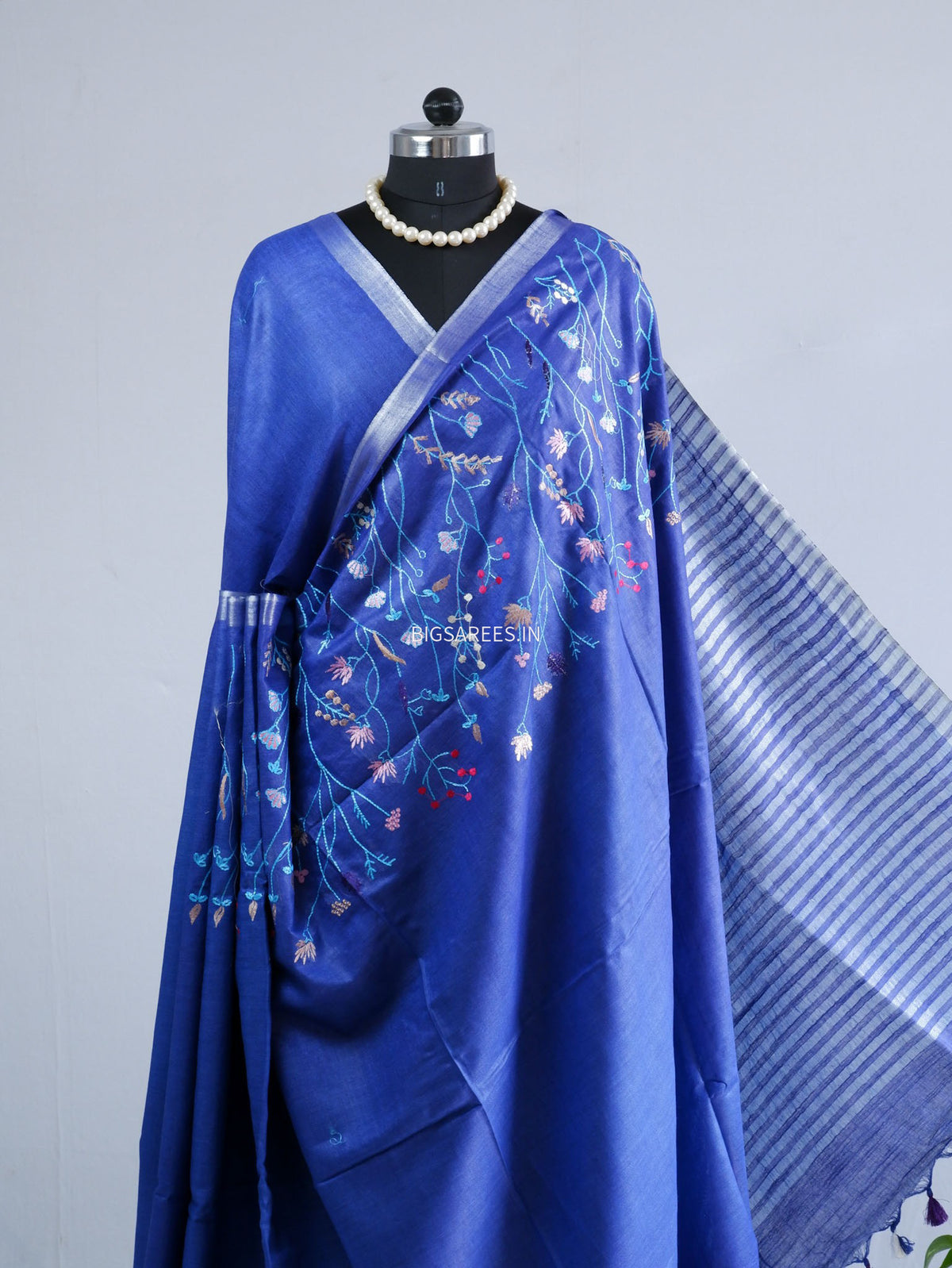 Hand-Embroidered Linen Saree | Cotton Linen |