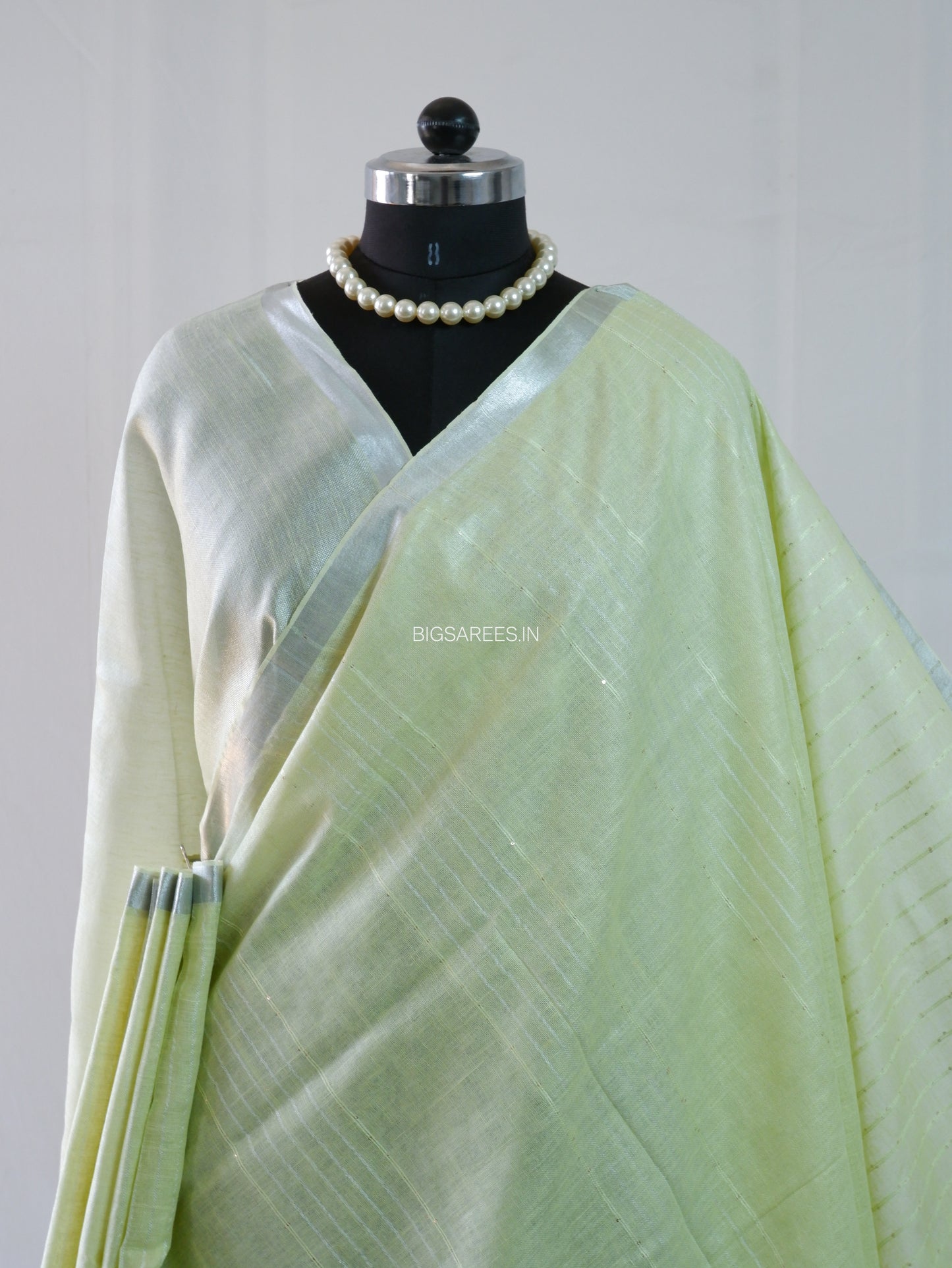 Linen by Linen Saree | With Blouse | Light Green