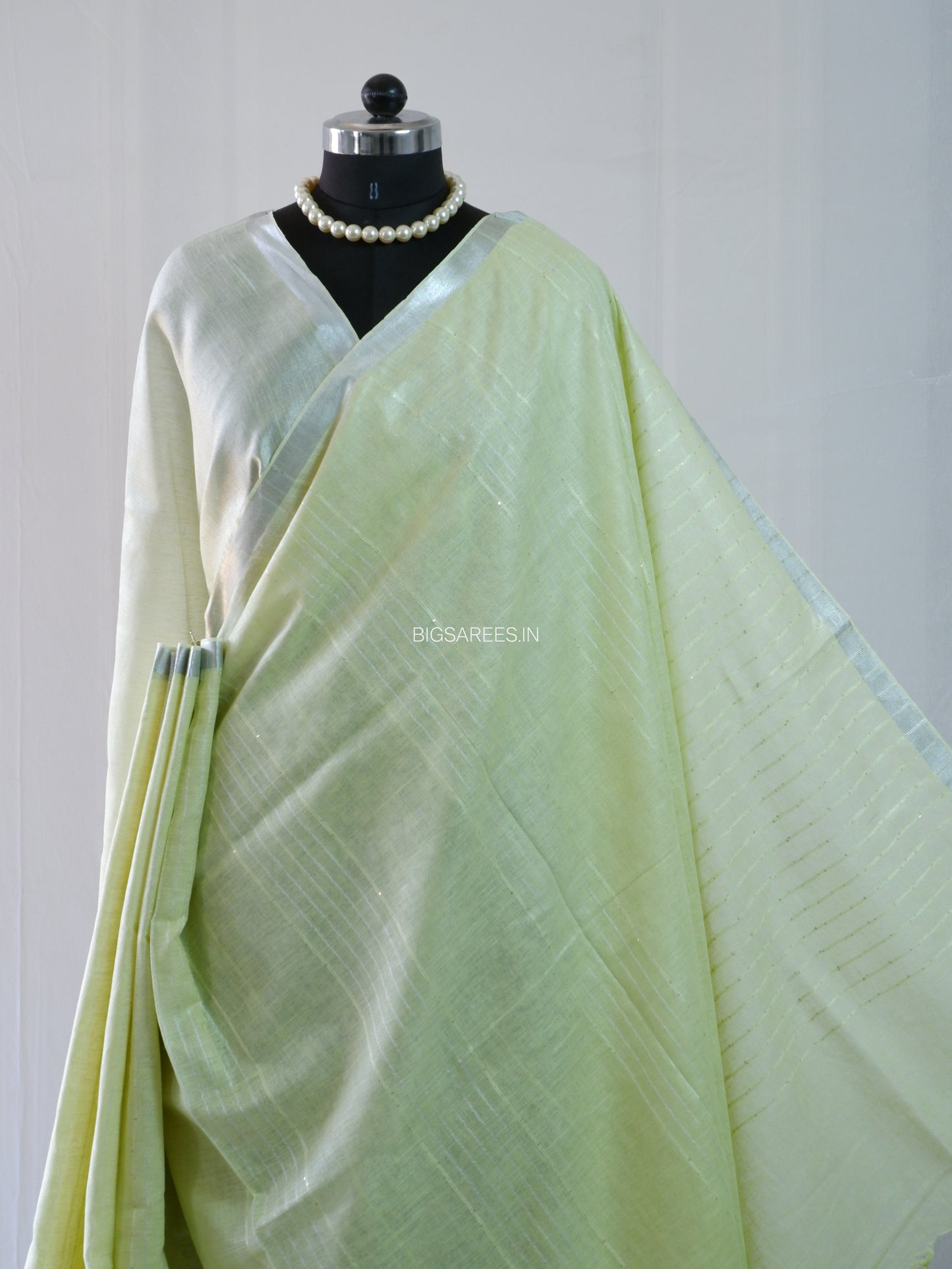 Linen by Linen Saree | With Blouse | Light Green