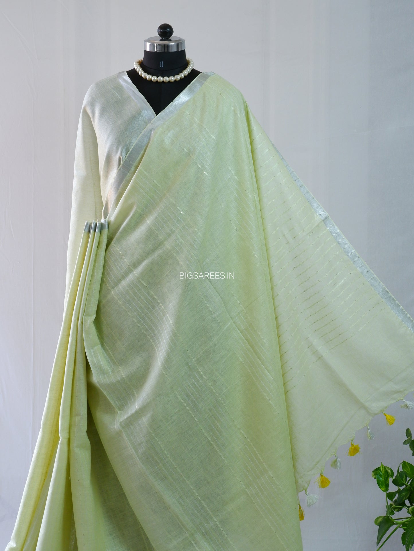 Linen by Linen Saree | With Blouse | Light Green