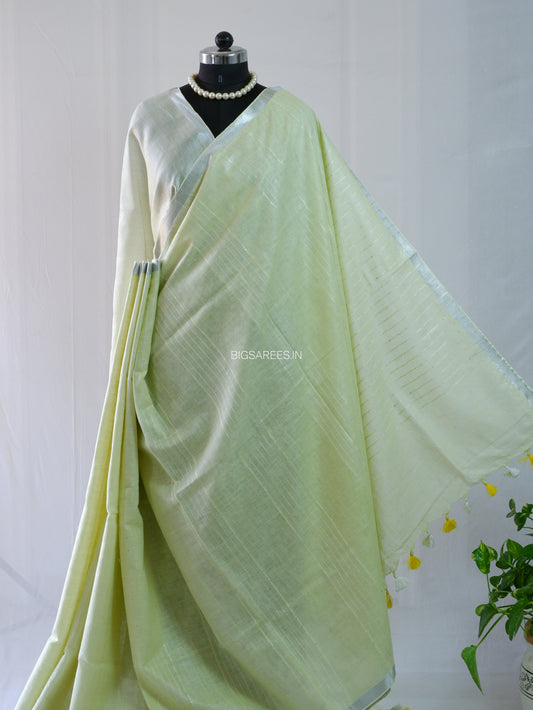 Linen by Linen Saree | With Blouse | Light Green