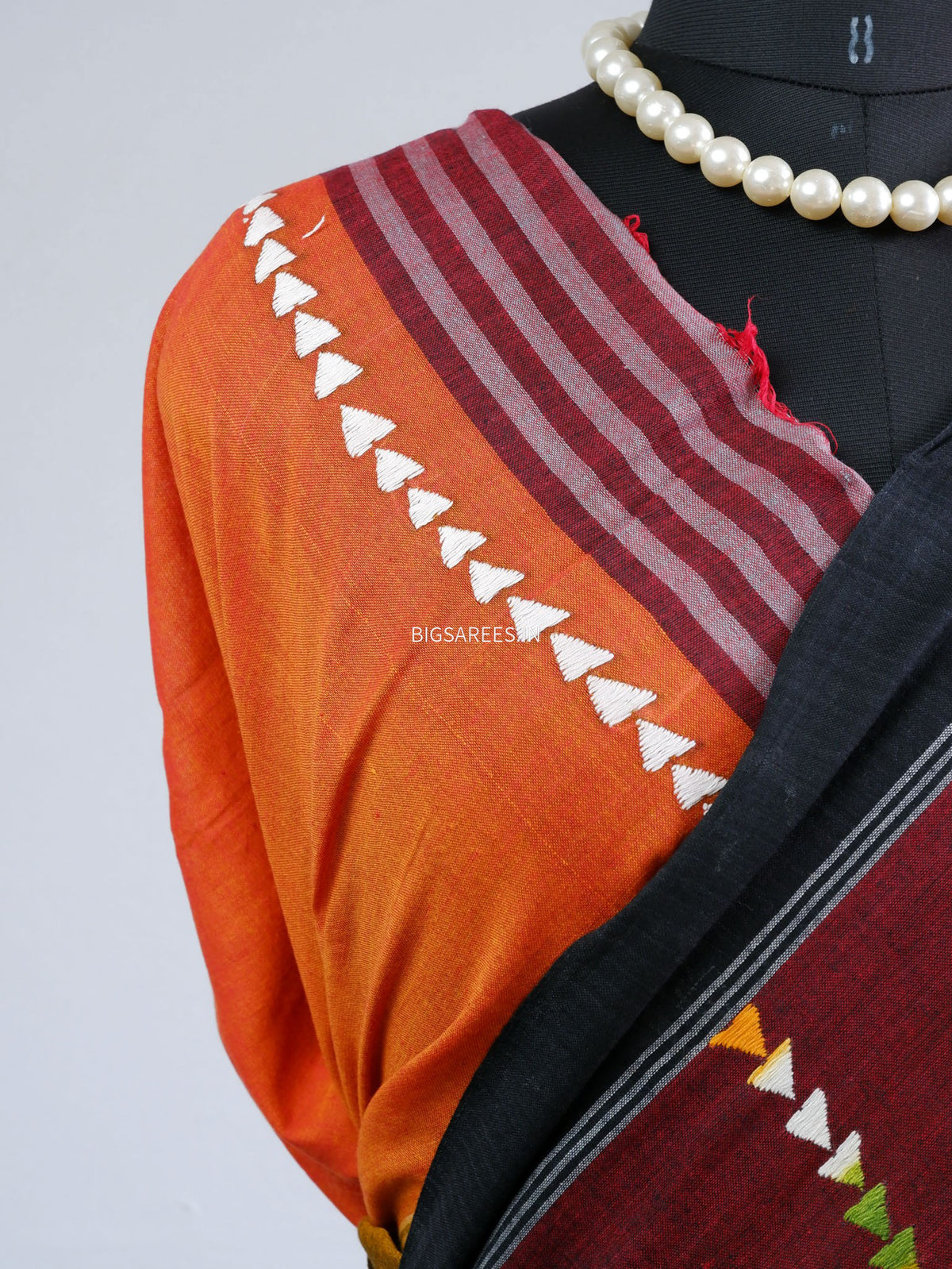 Kantha Hand-Embroidered Saree | Pure Khadi Cotton | Maroon