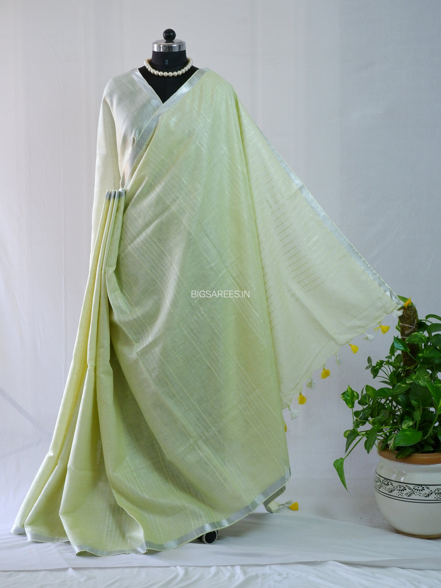 Linen by Linen Saree | With Blouse | Light Green