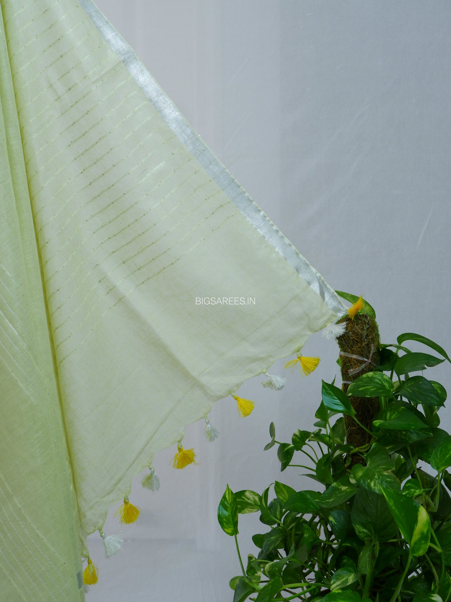 Linen by Linen Saree | With Blouse | Light Green