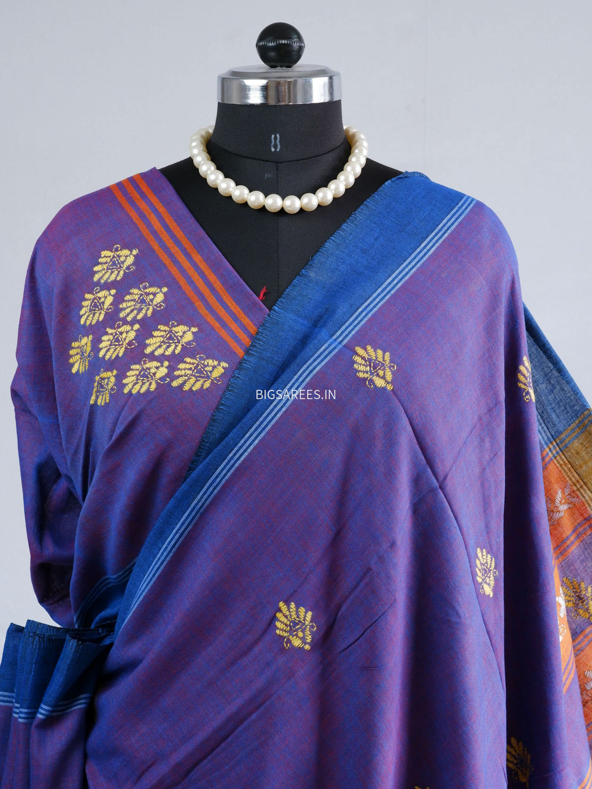 Kantha Hand-Embroidered Saree | Pure Khadi Cotton | Dual Tone