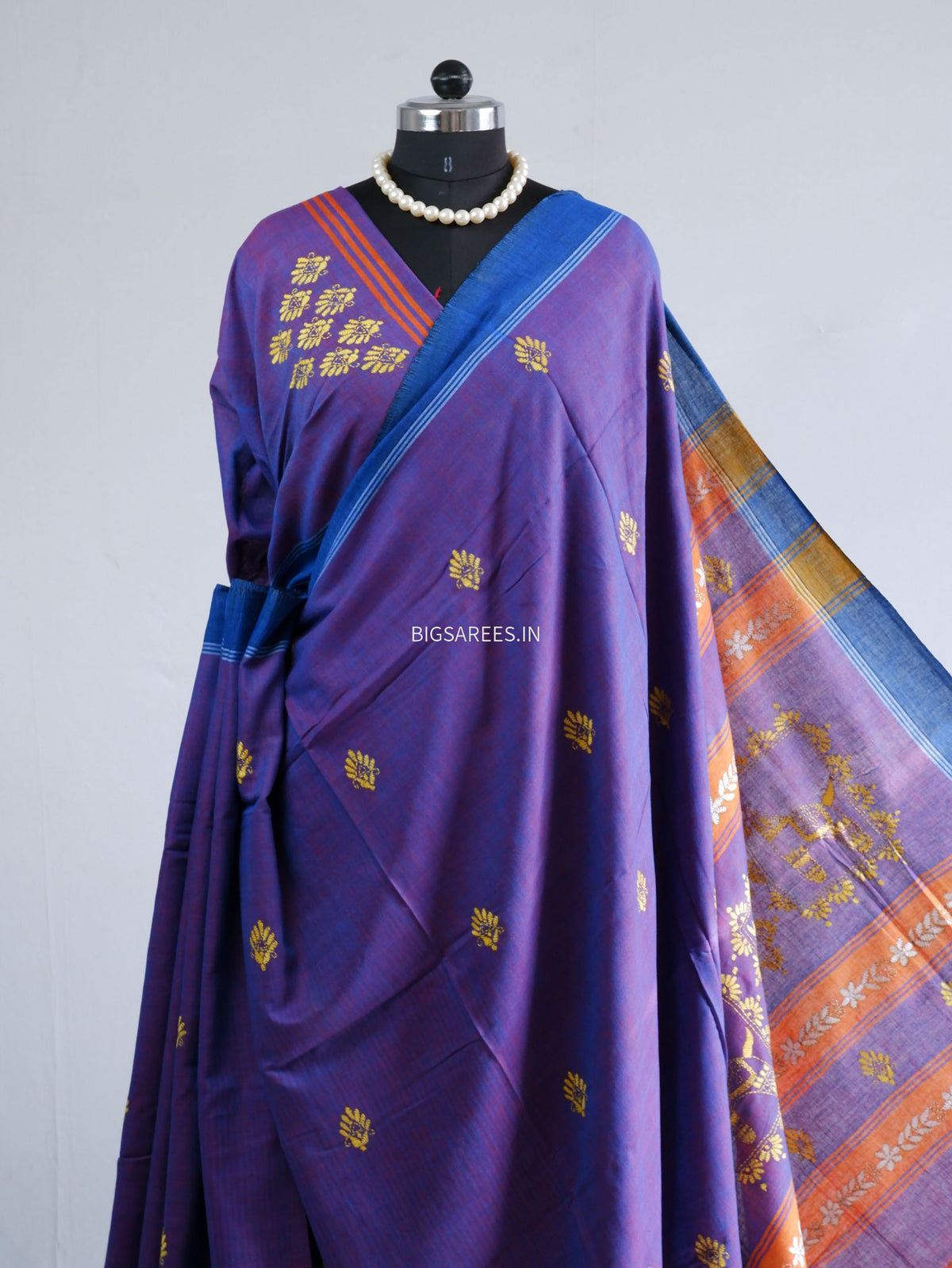 Kantha Hand-Embroidered Saree | Pure Khadi Cotton | Dual Tone