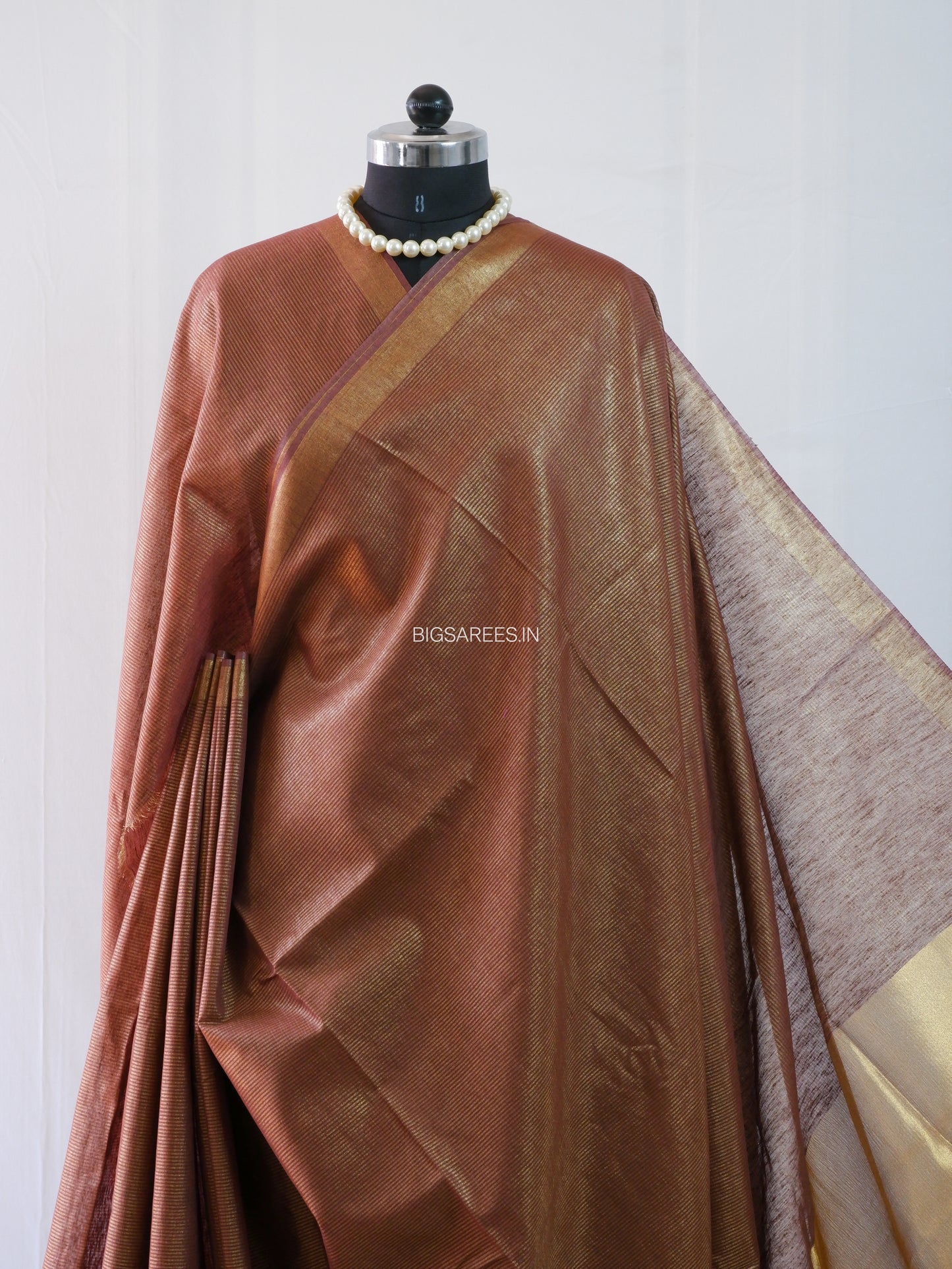 Linen & Zari Mix Saree | Brown