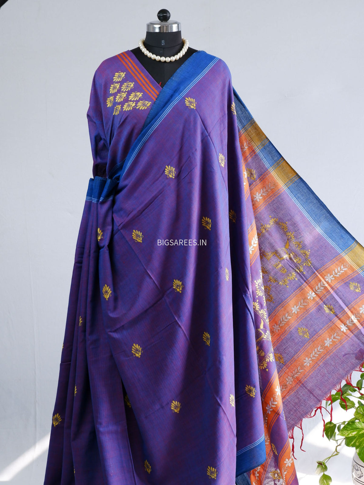 Kantha Hand-Embroidered Saree | Pure Khadi Cotton | Dual Tone