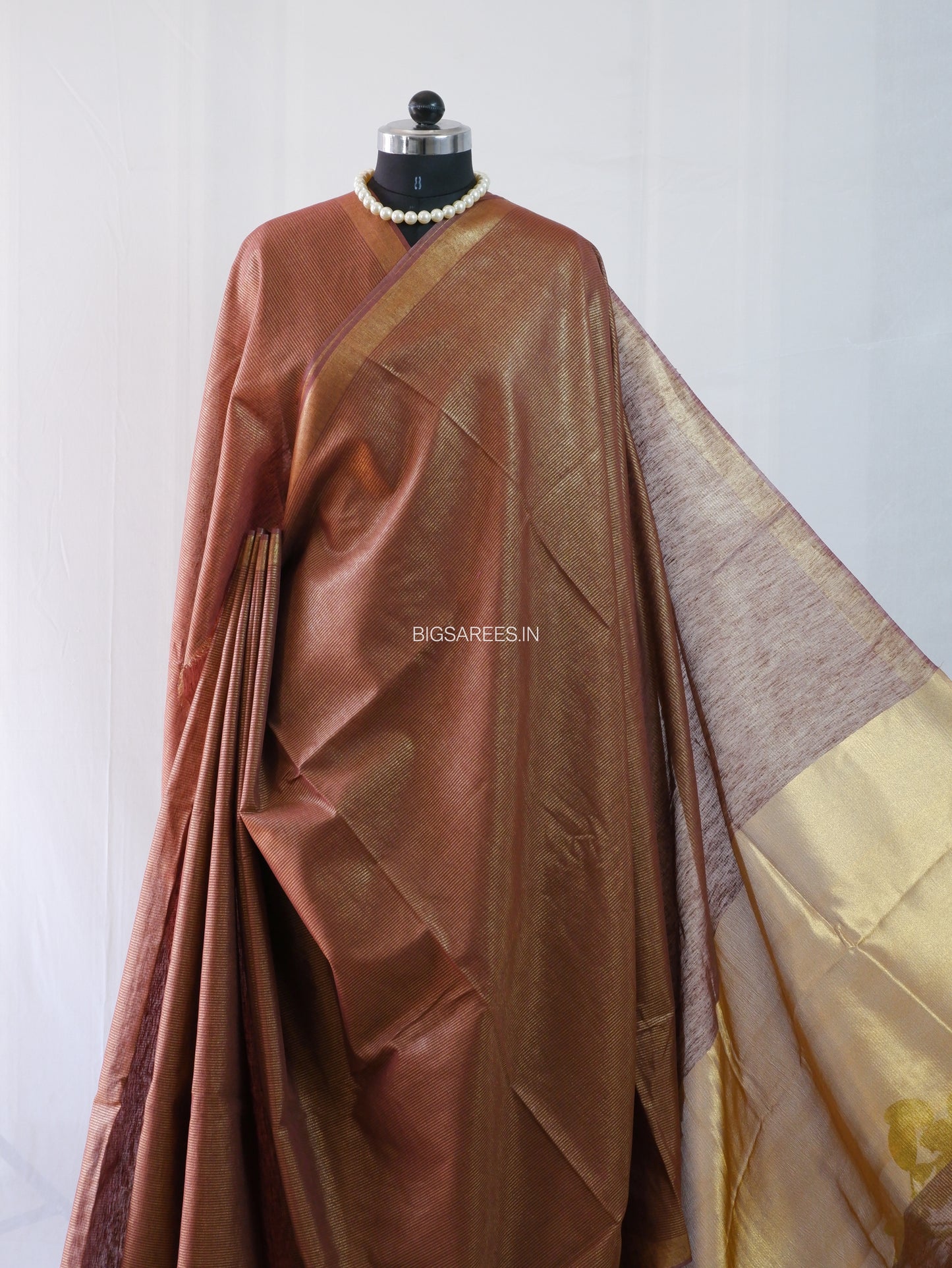 Linen & Zari Mix Saree | Brown