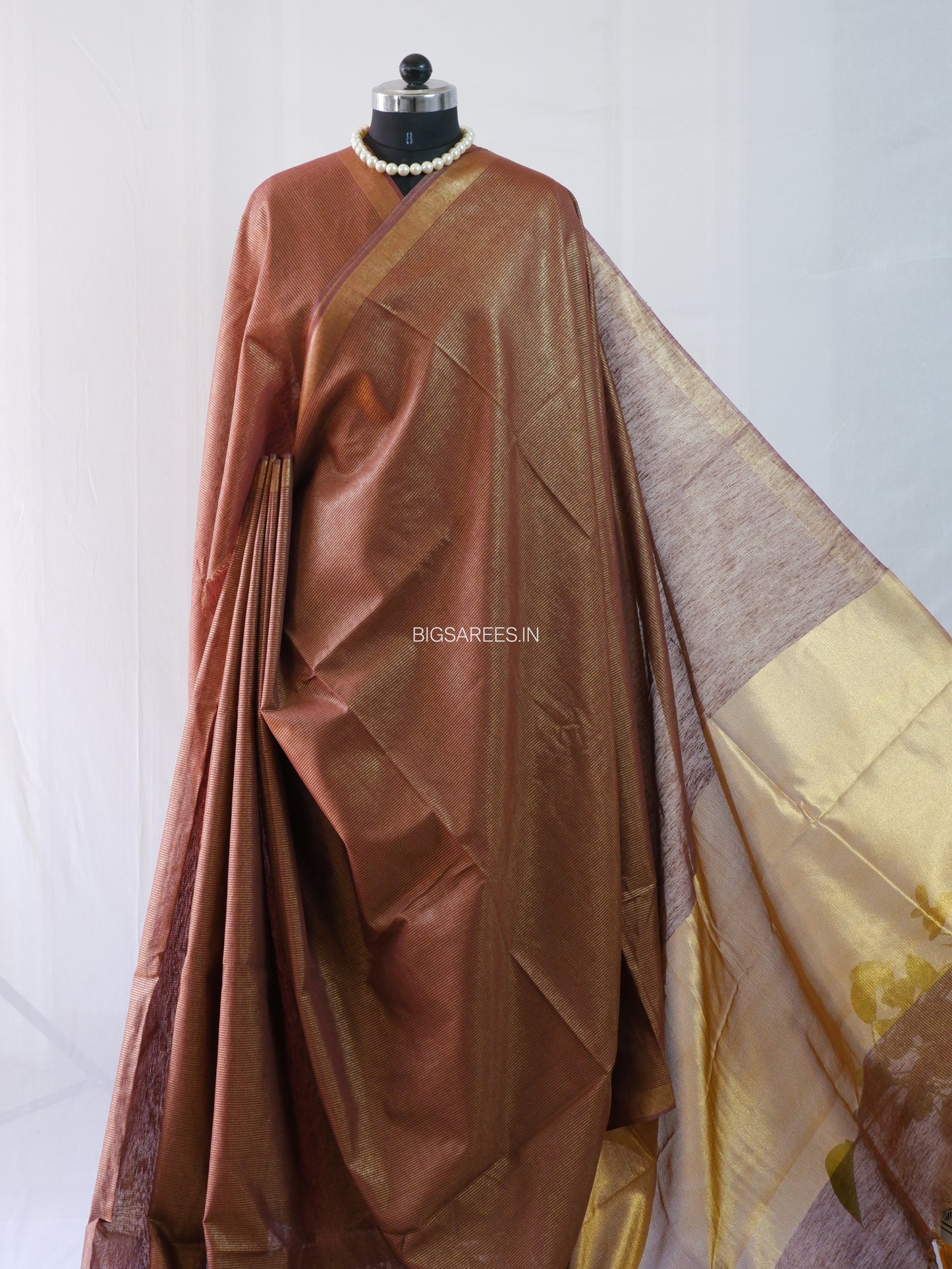 Linen & Zari Mix Saree | Brown